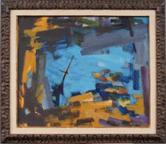 Large Antique American Signed Abstract Sandy Beach Scene Framed Oil Painting