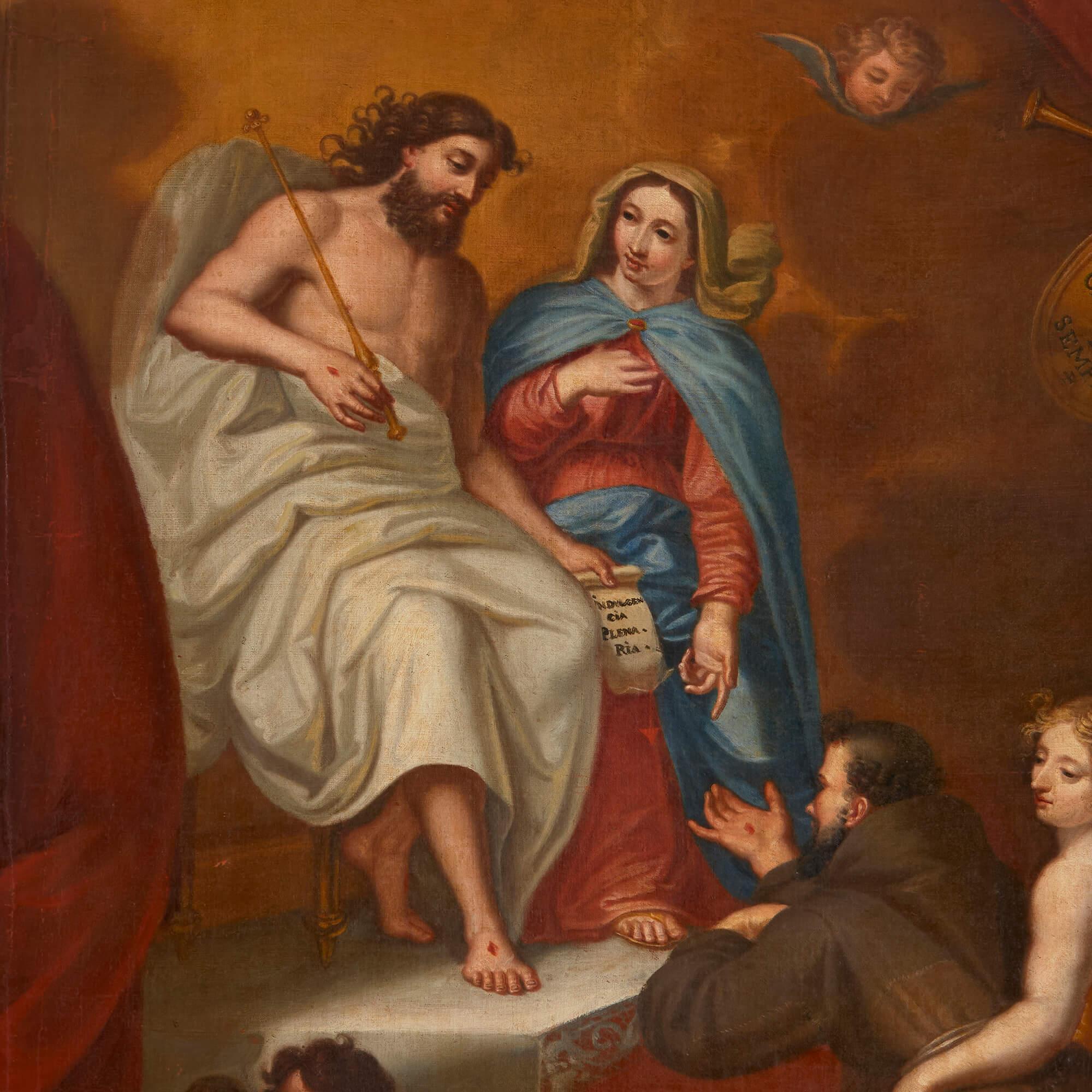 Großes antikes christliches Gemälde der Vision des Heiligen Francis – Painting von Unknown