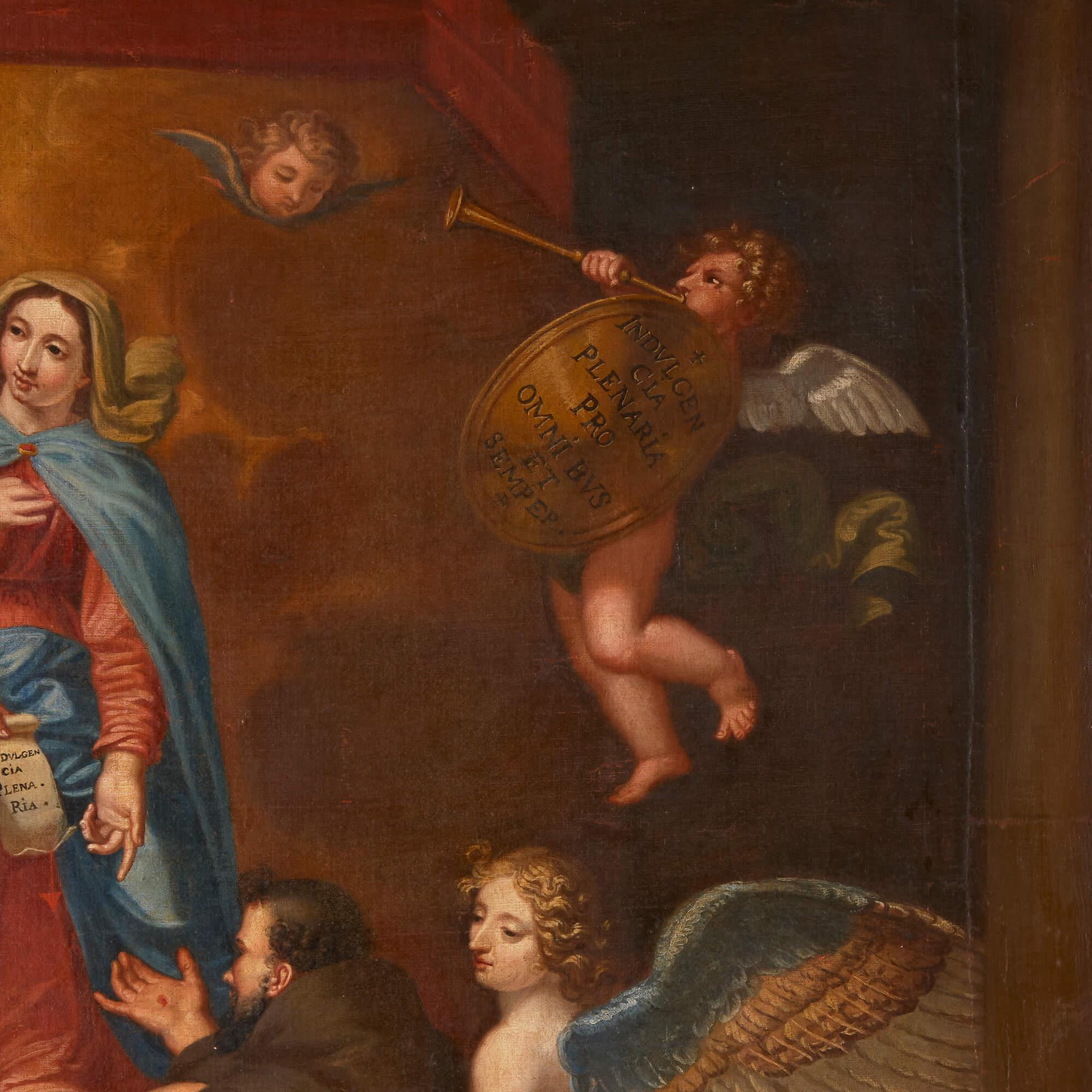 Großes antikes christliches Gemälde der Vision des Heiligen Francis (Braun), Figurative Painting, von Unknown