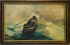 Large Antique French Marine Oil Painting