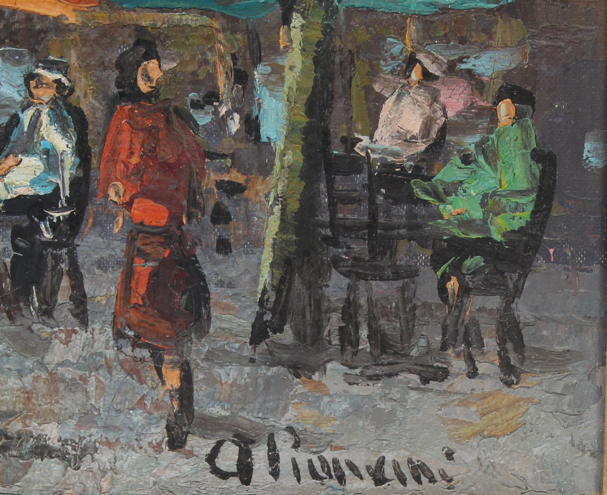 Large Antique Paris Impressionist Cafe Street Scene Signed Original Oil Painting 2