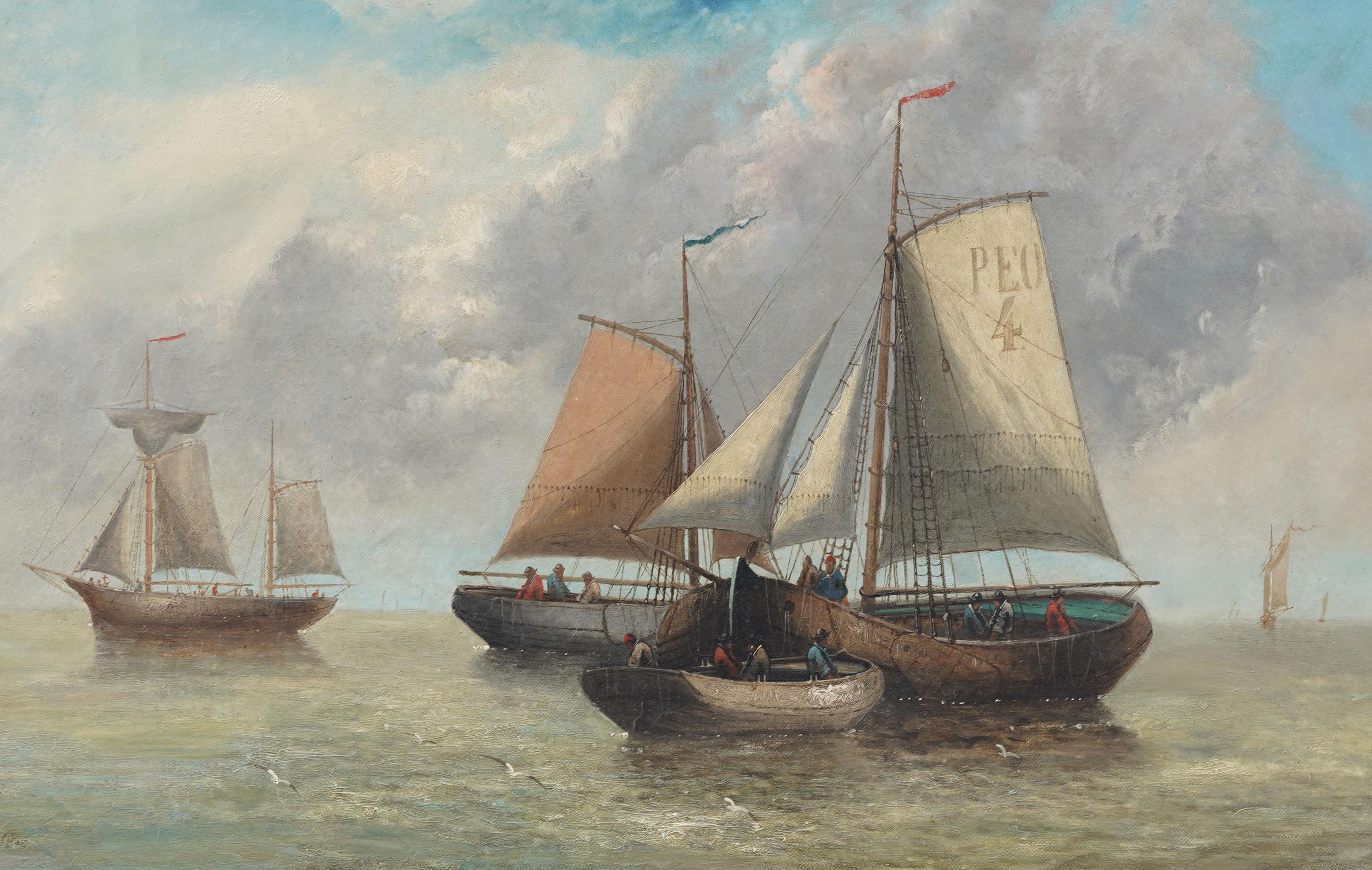 Large Antique Signed Impressionist Nicely Framed Seascape Sailboat Oil Painting For Sale 2
