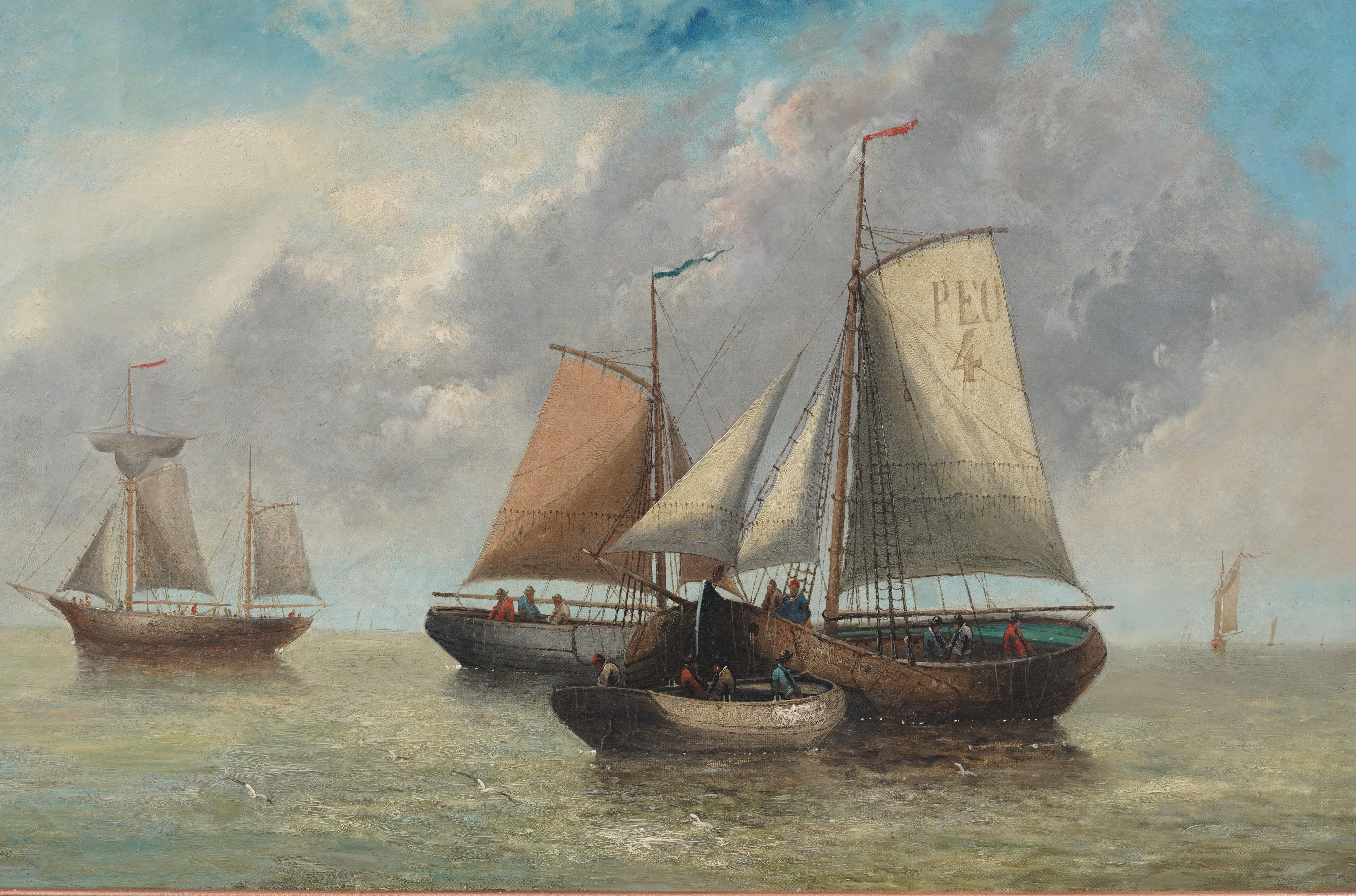 Large Antique Signed Impressionist Nicely Framed Seascape Sailboat Oil Painting For Sale 5