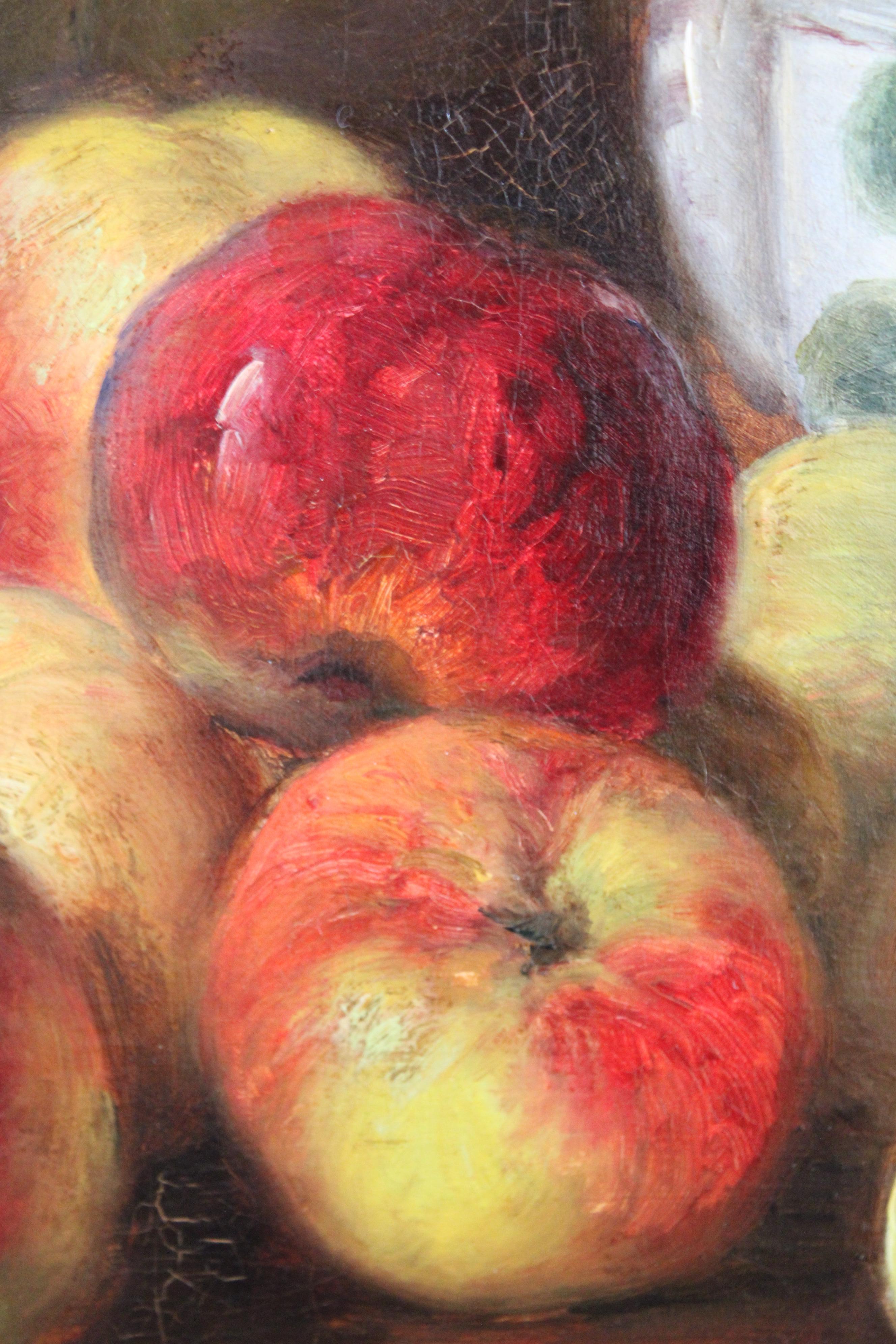 Grande Nature Morte Ancienne Pommes Fruits 19ème Siècle Peinture à l'huile encadrée en vente 6