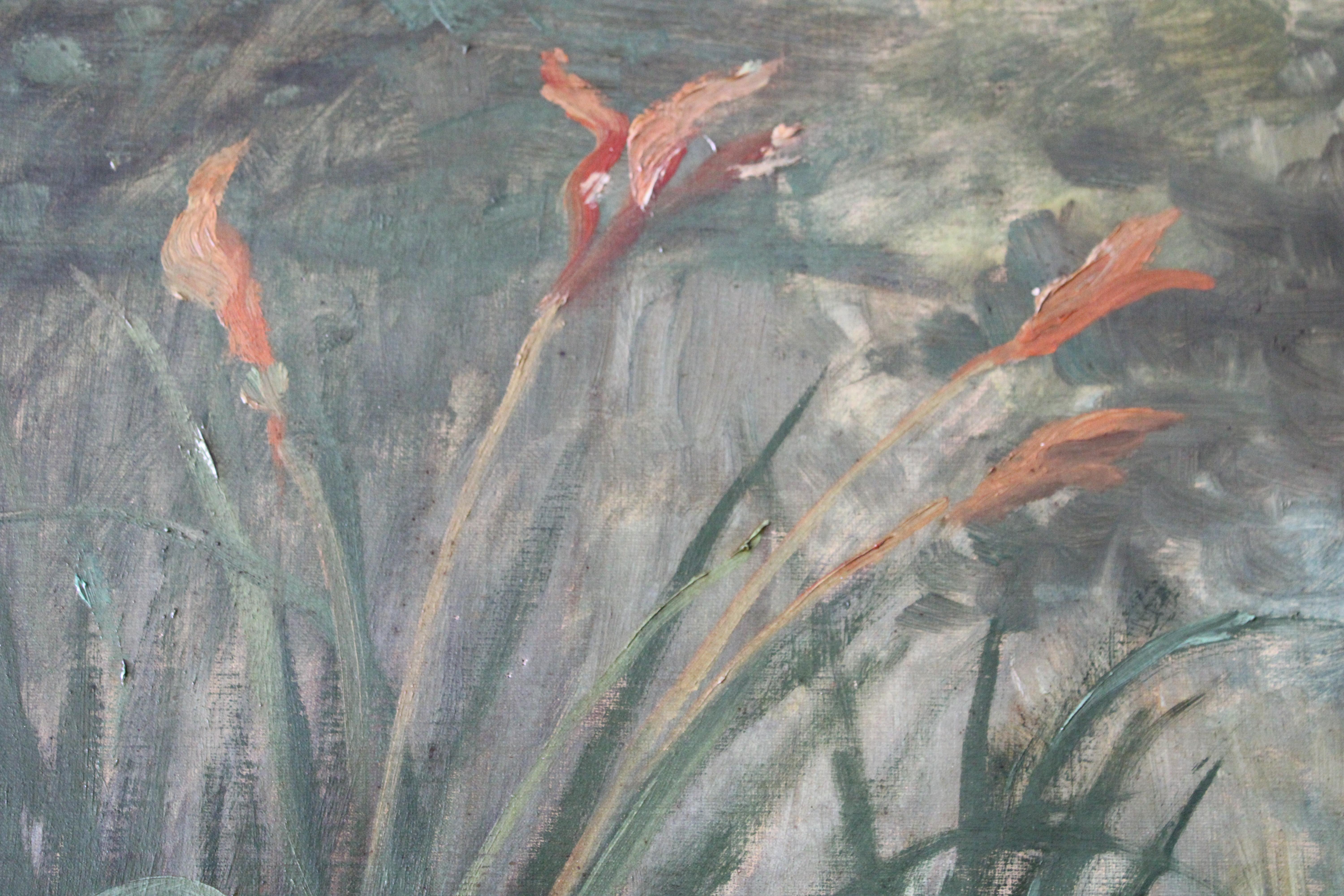Grande Nature Morte d'Oiseau Ancienne Peinture à l'Huile Héron Ferme Scène de Chasse 1904 en vente 10