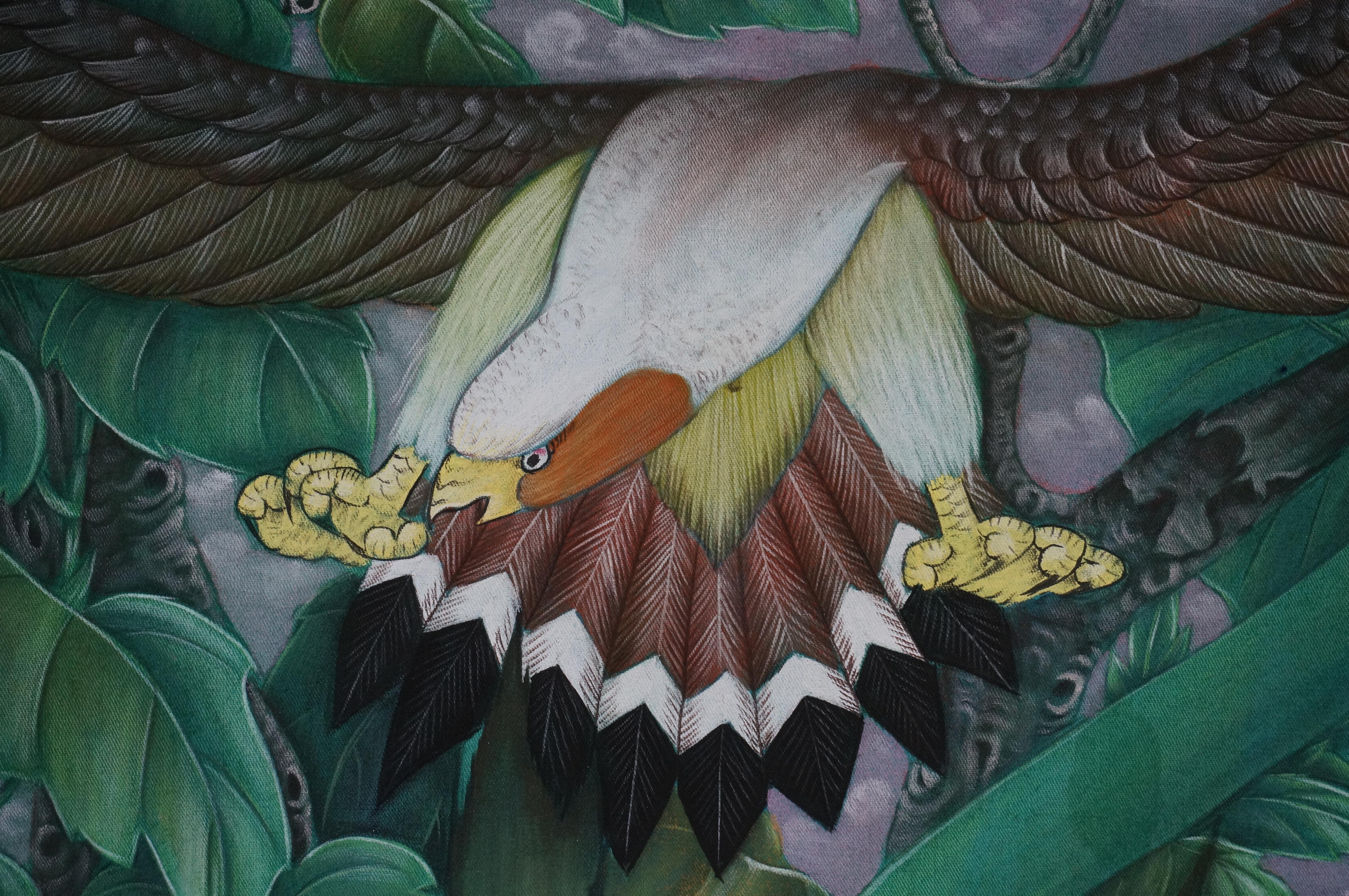 Großes Bali Indonesien Gemälde Tropischer Regenwald mit Vögeln Originalgemälde im Angebot 5