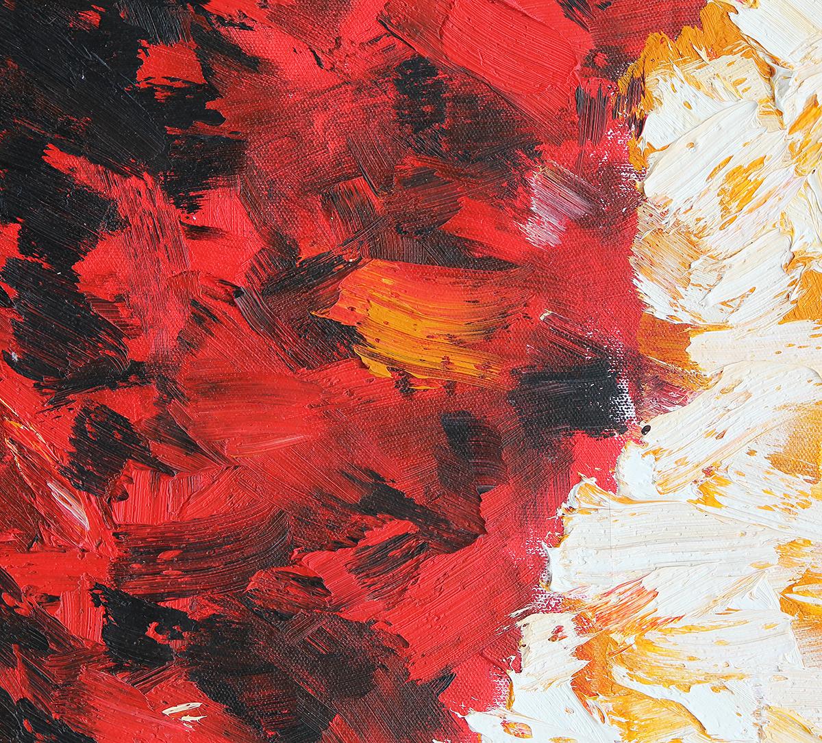 Grande peinture expressionniste abstraite noire, rouge, orange et blanche  - Painting de Unknown