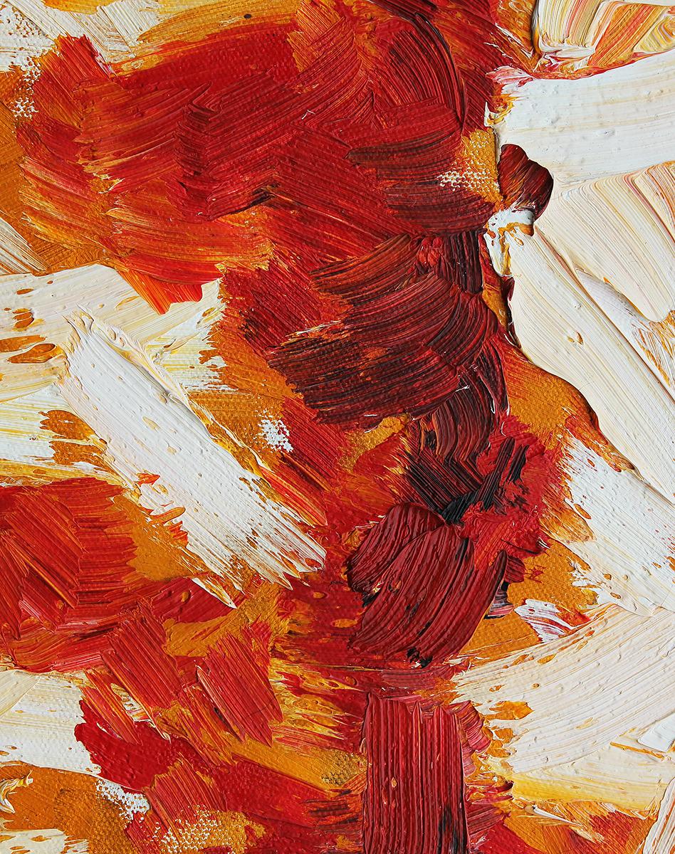 Grande peinture expressionniste abstraite noire, rouge, orange et blanche  - Marron Abstract Painting par Unknown