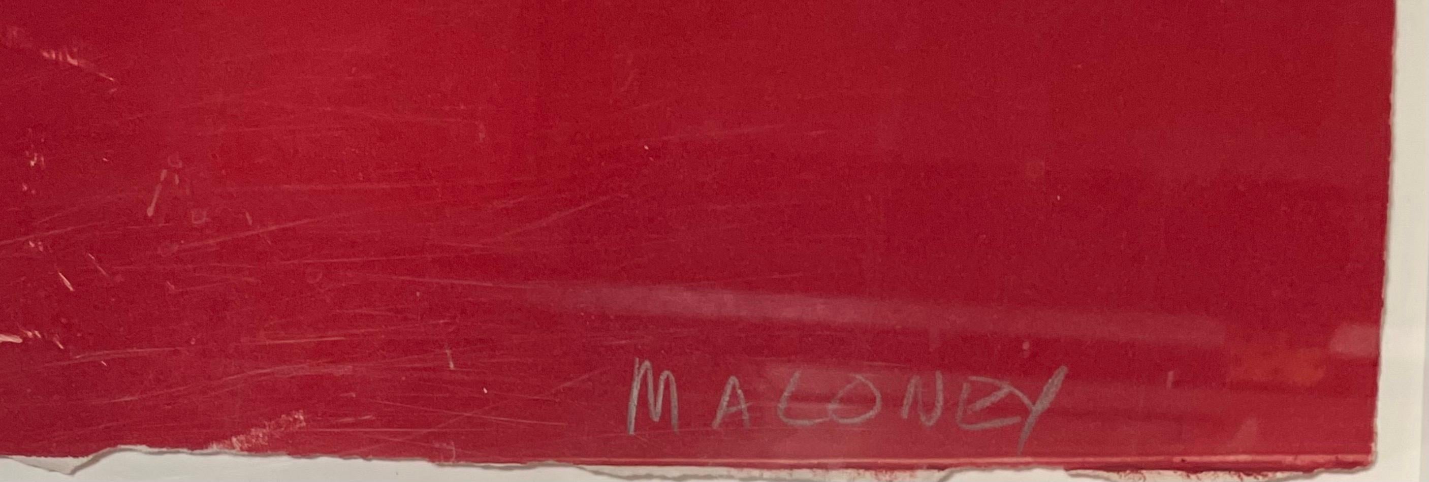 Large Bold Red Monoprint Lahaina Diptych Artist Maloney Monotype Print 2