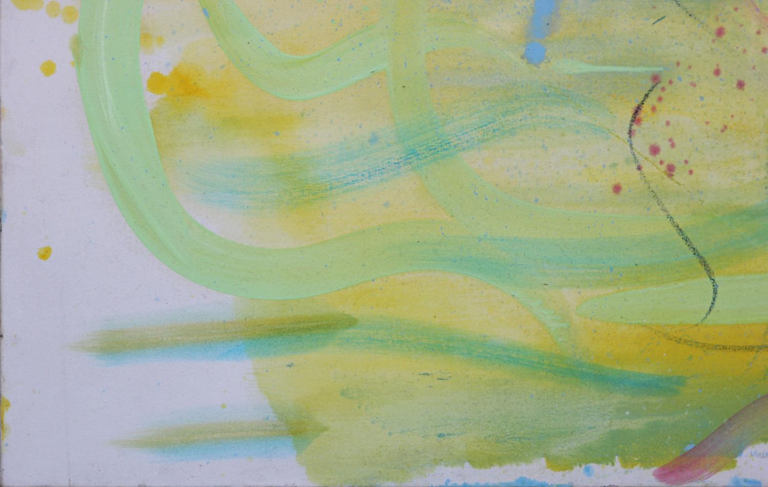 Large Bright Yellow, Green, Purple, and Pink Gestural Abstract Painting 3