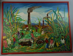 Large Caribbean Sugar Plantation  Landscape oil Painting 1950