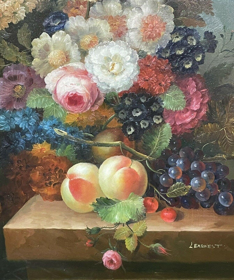 LARGE CLASSICAL STILL LIFE OF FLOWERS - GILT FRAMED OIL PAINTING ON CANVAS For Sale 1
