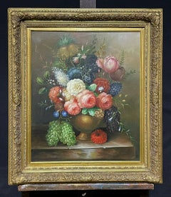 LARGE CLASSICAL STILL LIFE OF FLOWERS - GILT FRAMED OIL PAINTING ON CANVAS