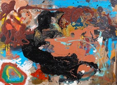 Large Colorful Neo-Expressionist Vintage Framed Oil Painting