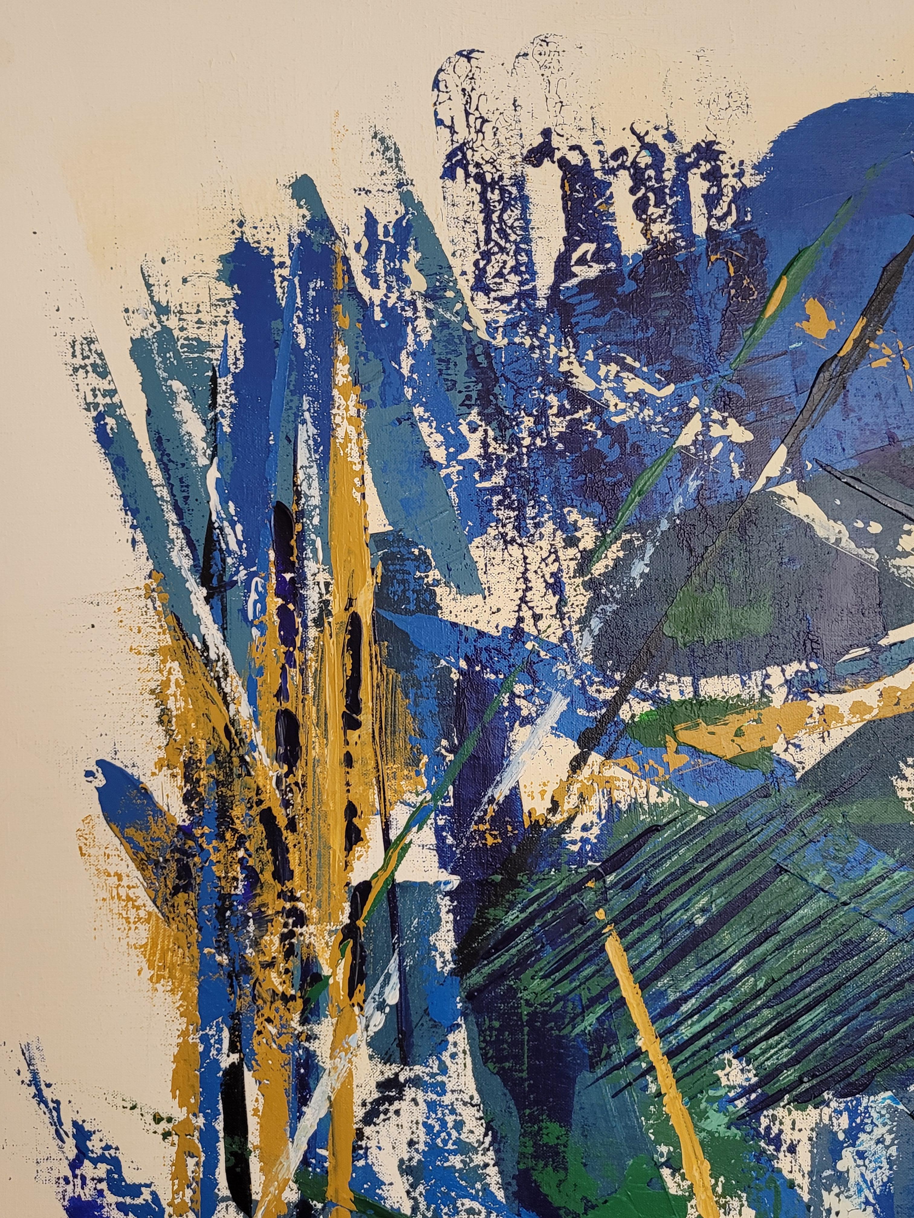 Grande acrilico espressionista astratto contemporaneo su tela. - Painting Contemporaneo di Unknown