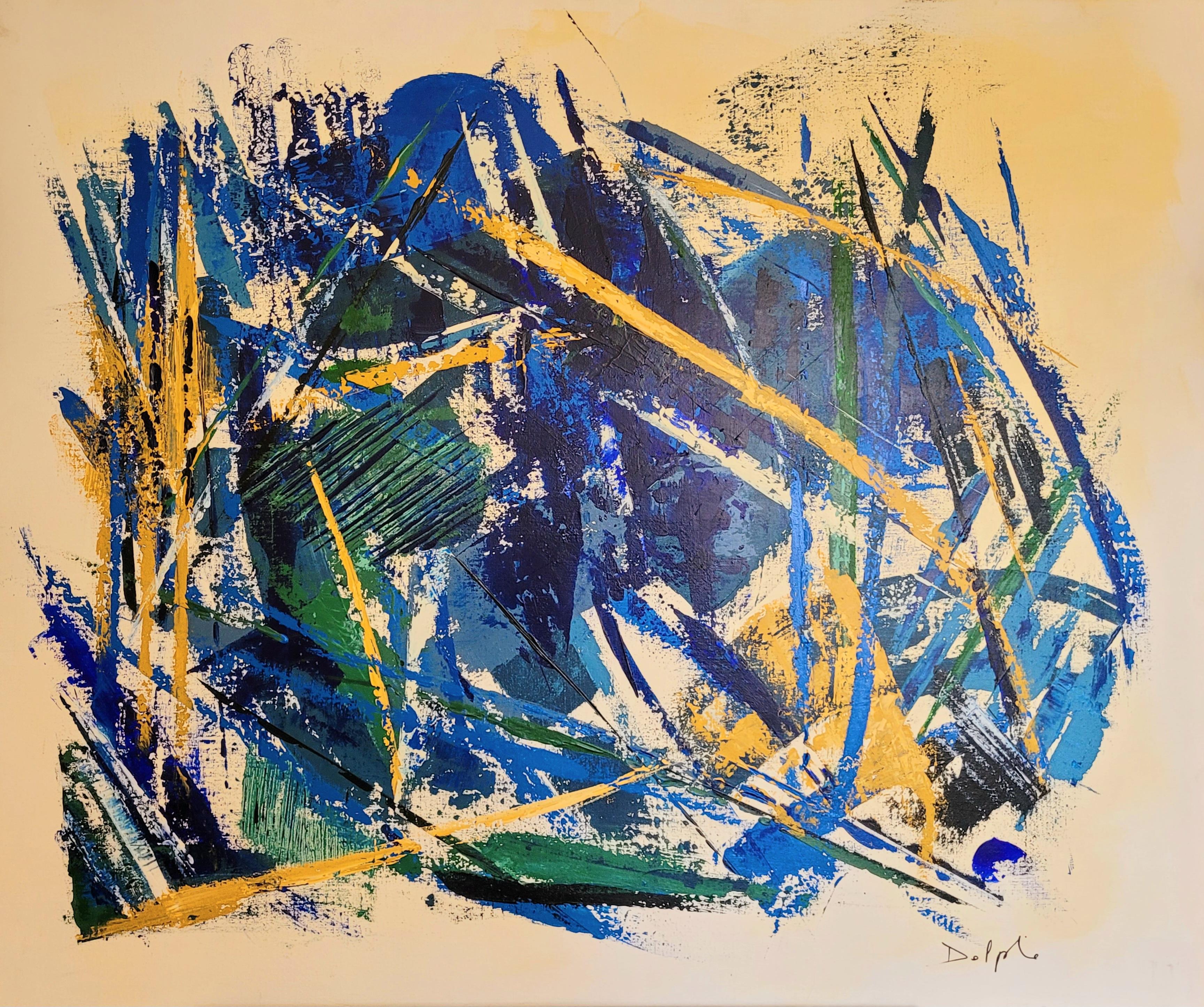 Abstract Painting di Unknown - Grande acrilico espressionista astratto contemporaneo su tela.