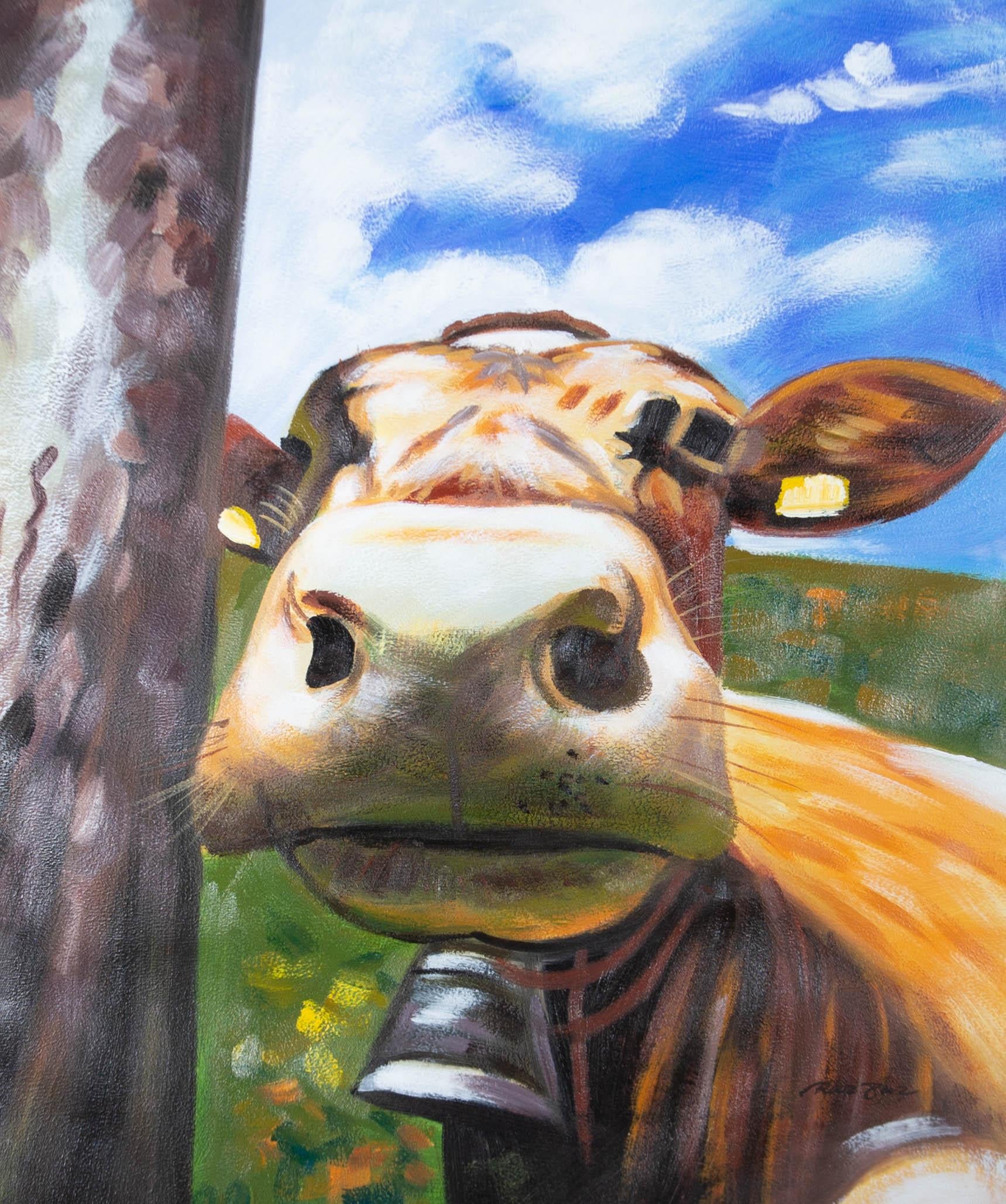 Unknown Animal Painting - Large Contemporary Acrylic - Curious Cow