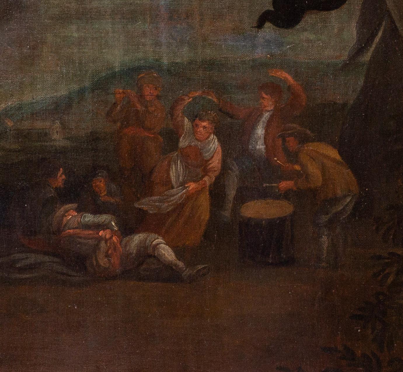 École néerlandaise, 18e siècle
Faire des réjouissances dans un campement
Huile sur toile
30.1/8 x 46 in. (76,8 x 116,8 cm.)
