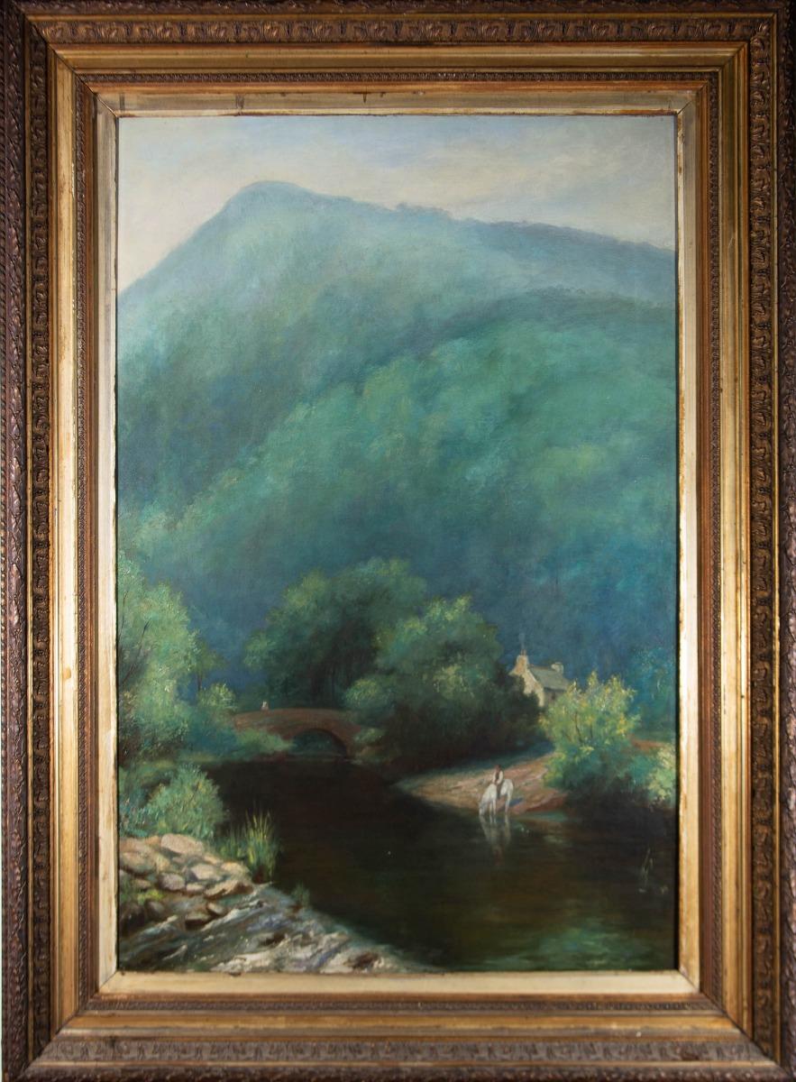 Unknown Landscape Painting - Large Early 20th Century Oil - The River Valley
