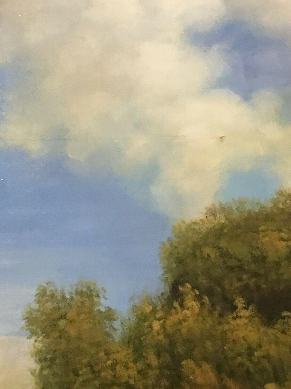 GRAN PINTURA AL ÓLEO INGLESA SABUESOS DE CAZA AL ACECHO EN PAISAJE en venta 4