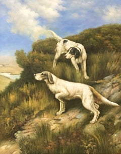 Grande ROBE ENGLISH PAINting HUNting HOUNDS ON THE SCENT IN LANDSCAPE