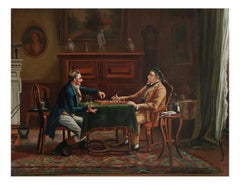 Large English School Oil Painting entitled "The Players"