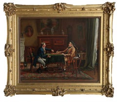 Large English School Oil Painting entitled "The Players"