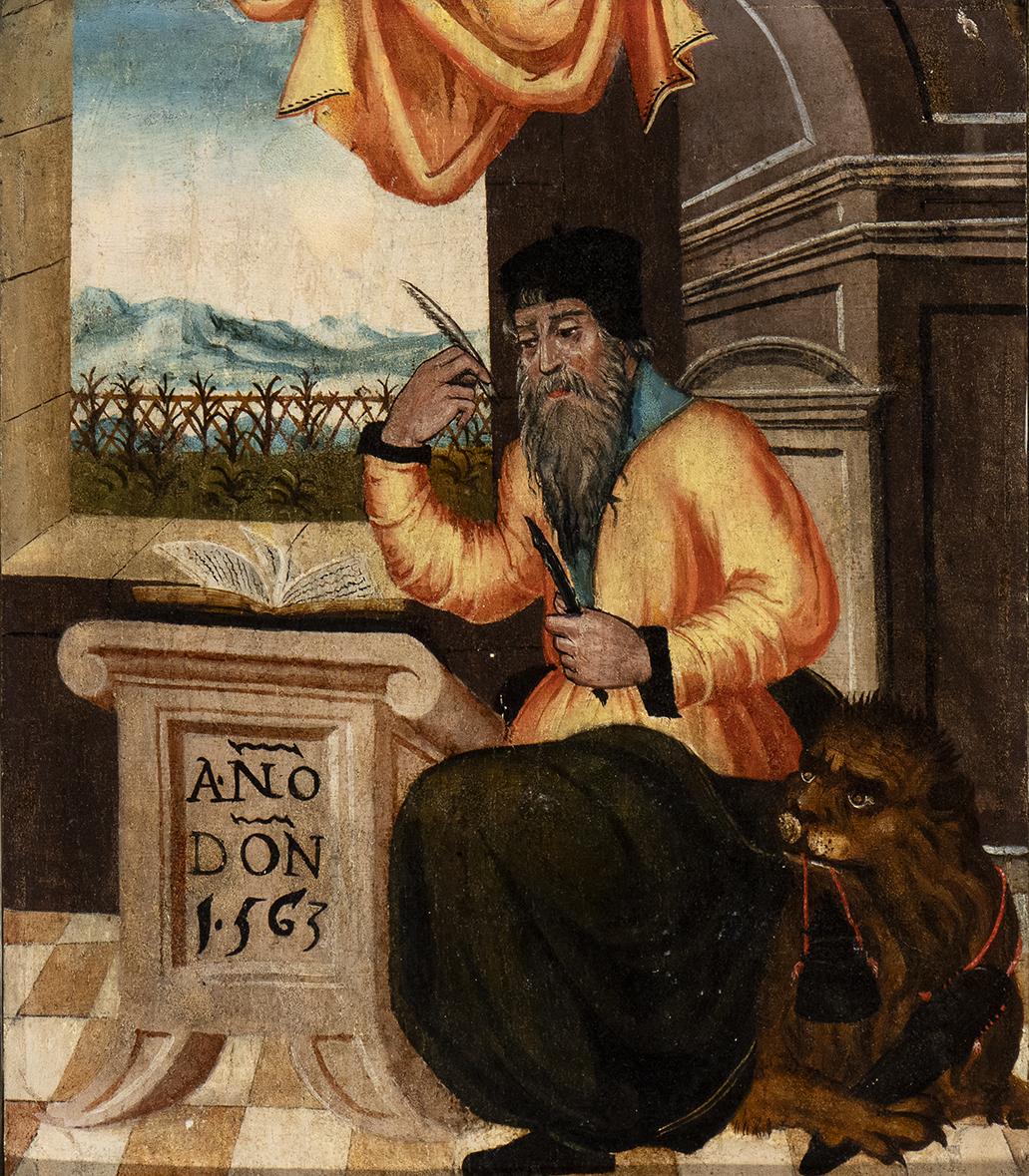 Grande dipinto figurativo a olio su tavola Ritratti dei 4 Evangelisti XVI secolo 2