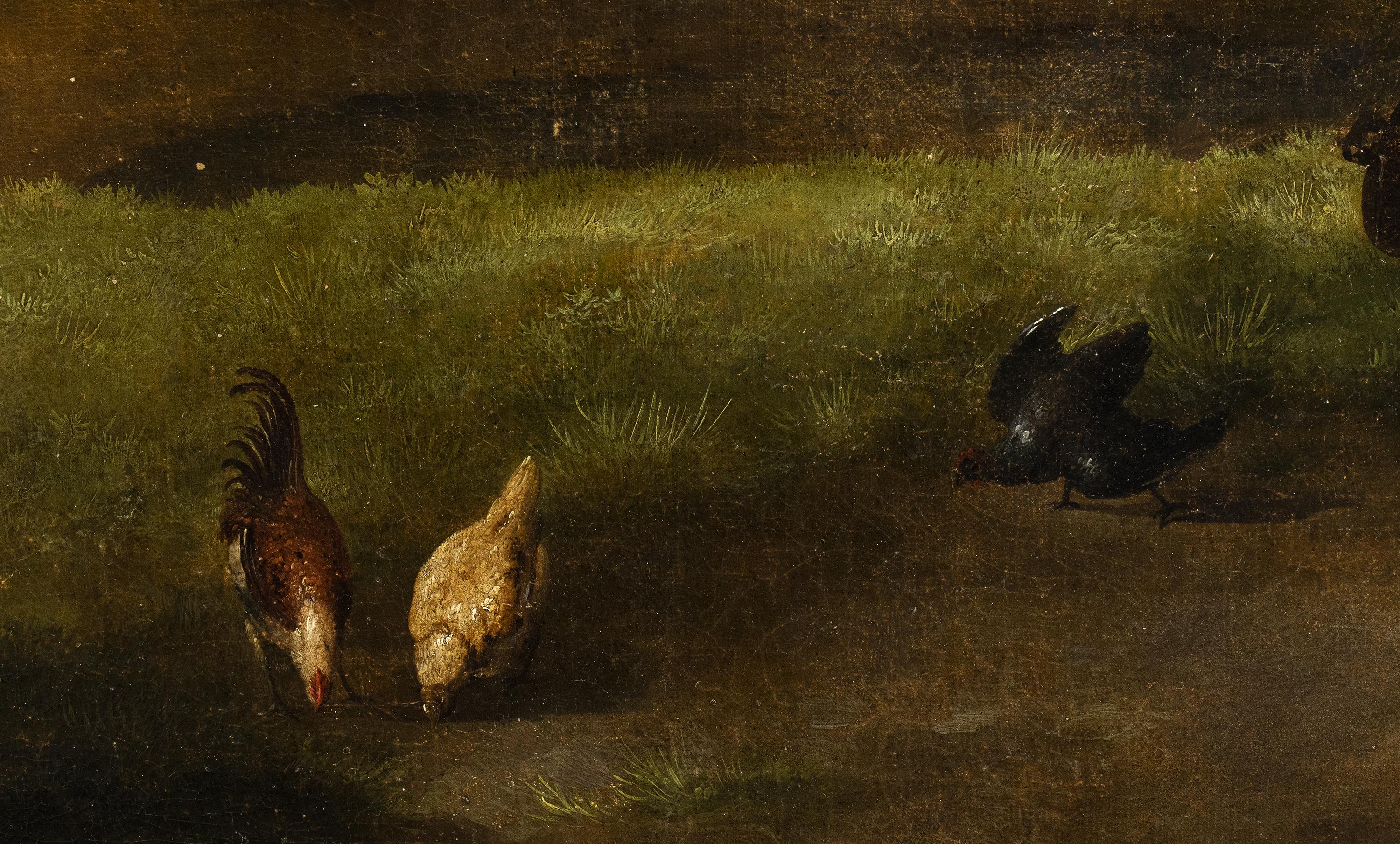Große flämische Malerei holländische Schule 18. Ansicht der Dorfcharaktere und Tiere  (Flämische Schule), Painting, von Unknown