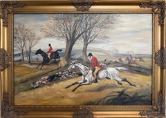 Large Fox Hunting Oil Painting Horse Rider Equestrian Scene English Sporting Art