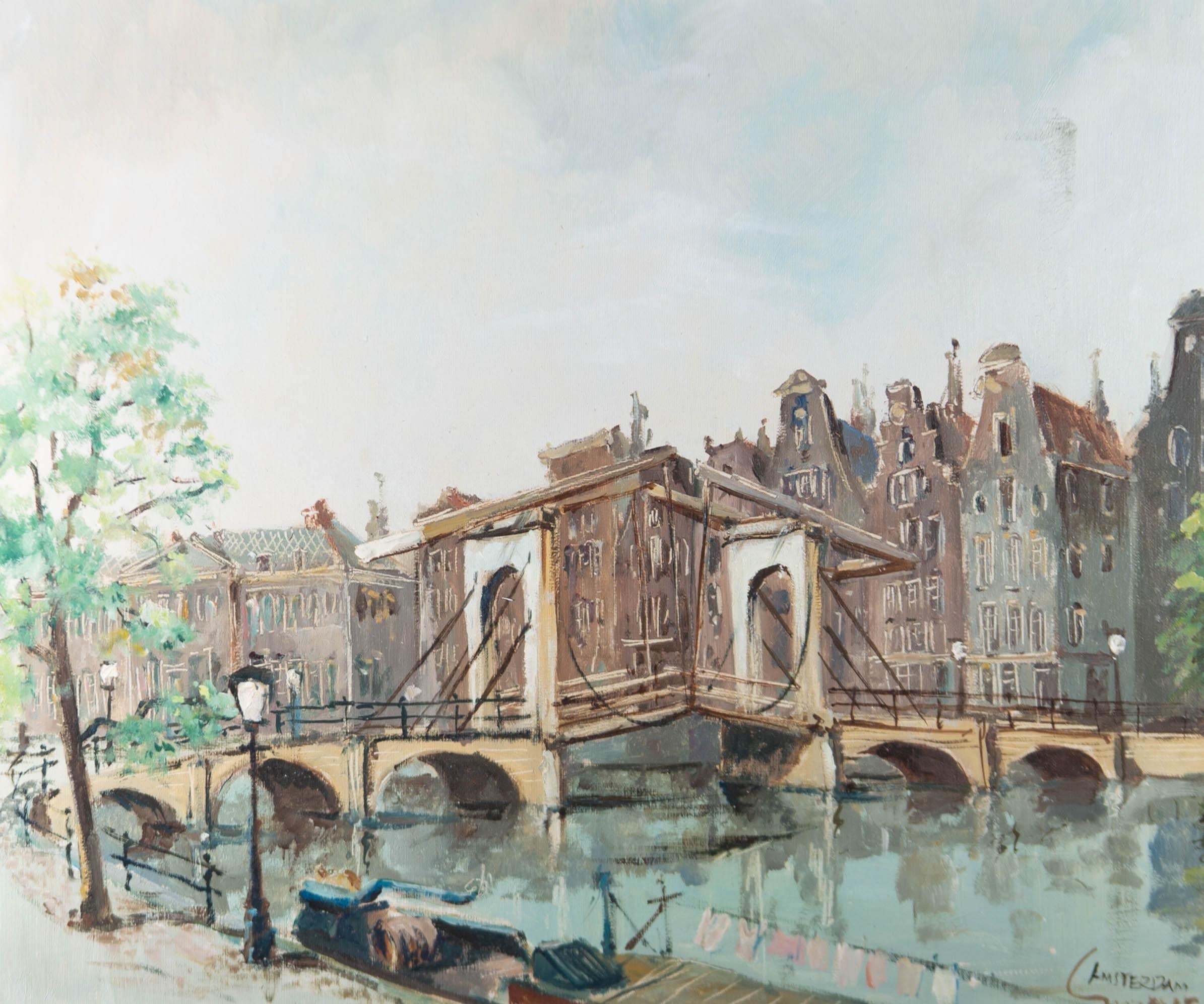 Landscape Painting di Unknown - Grande olio del XX secolo incorniciato - Amsterdam