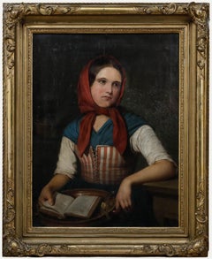 Large Framed Early 20th Century Oil - Lady in the Red Headscarf