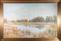 Large Framed Impressionist Mid 20th Century Oil - Marshland