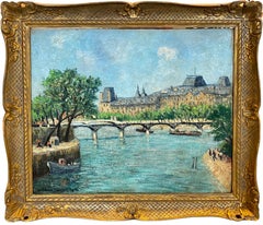 Large French 19th century style Impressionist painting - Seine in Paris - Monet