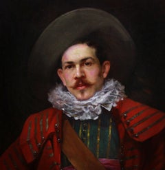 Large French Oil painting On Canvas, portrait of a musketeer 19th century
