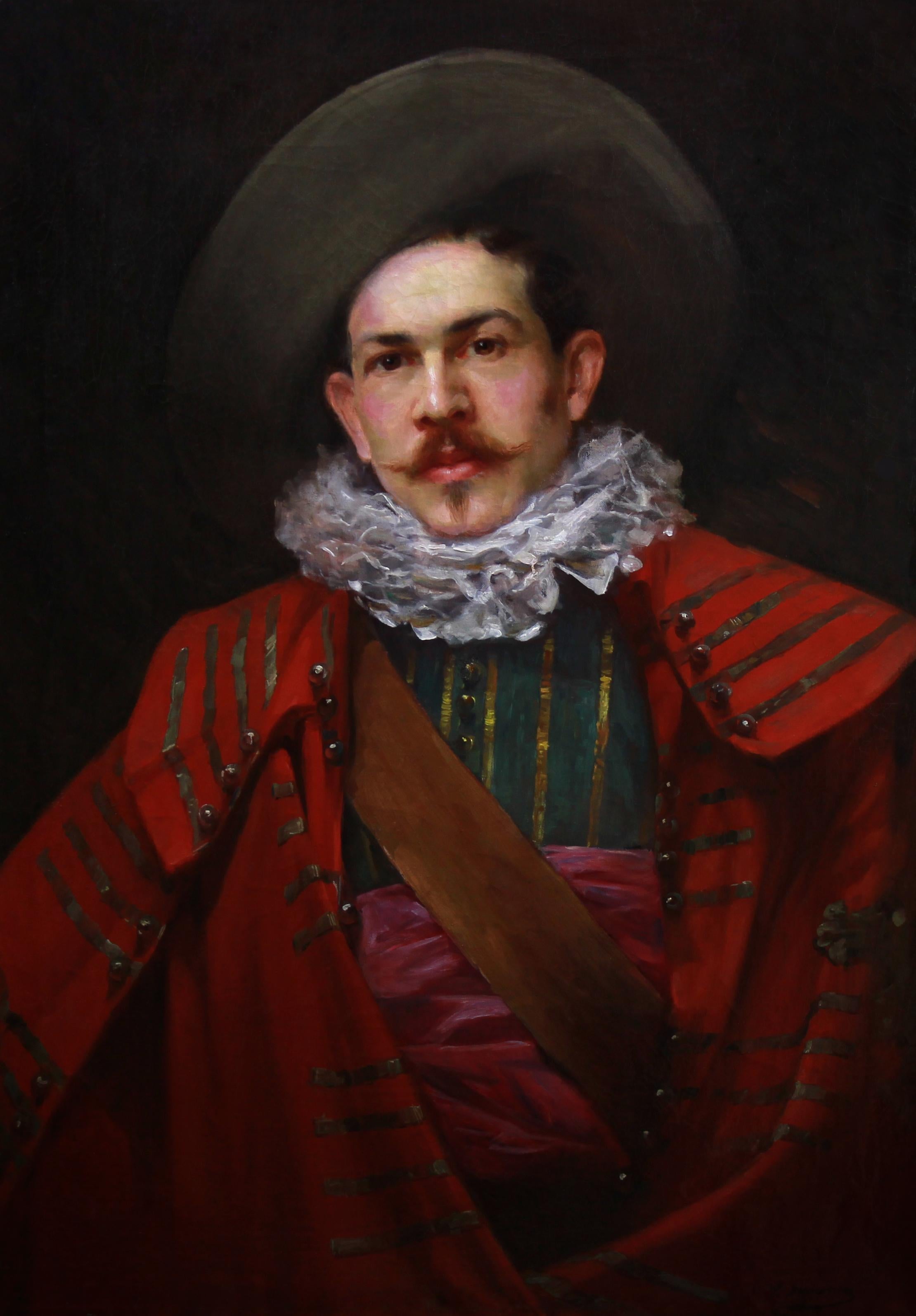 Gran óleo francés sobre lienzo, retrato de un mosquetero siglo XIX en venta 2