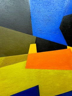 Pittura ad olio astratta geometrica di grandi dimensioni su masonite