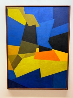Large Geometric Abstract Oil Painting on Masonite