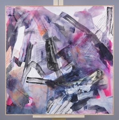 Large Gestural Pink and Blue Abstract Oil Painting