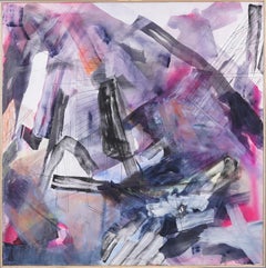 Large Gestural Pink and Blue Abstract Oil Painting