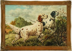 Vintage Large Gilt Framed 20th Century English Oil - A Pair of Pointers Scenting Game