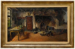 Large Impasto Early 20th Century Oil - The Kitchen