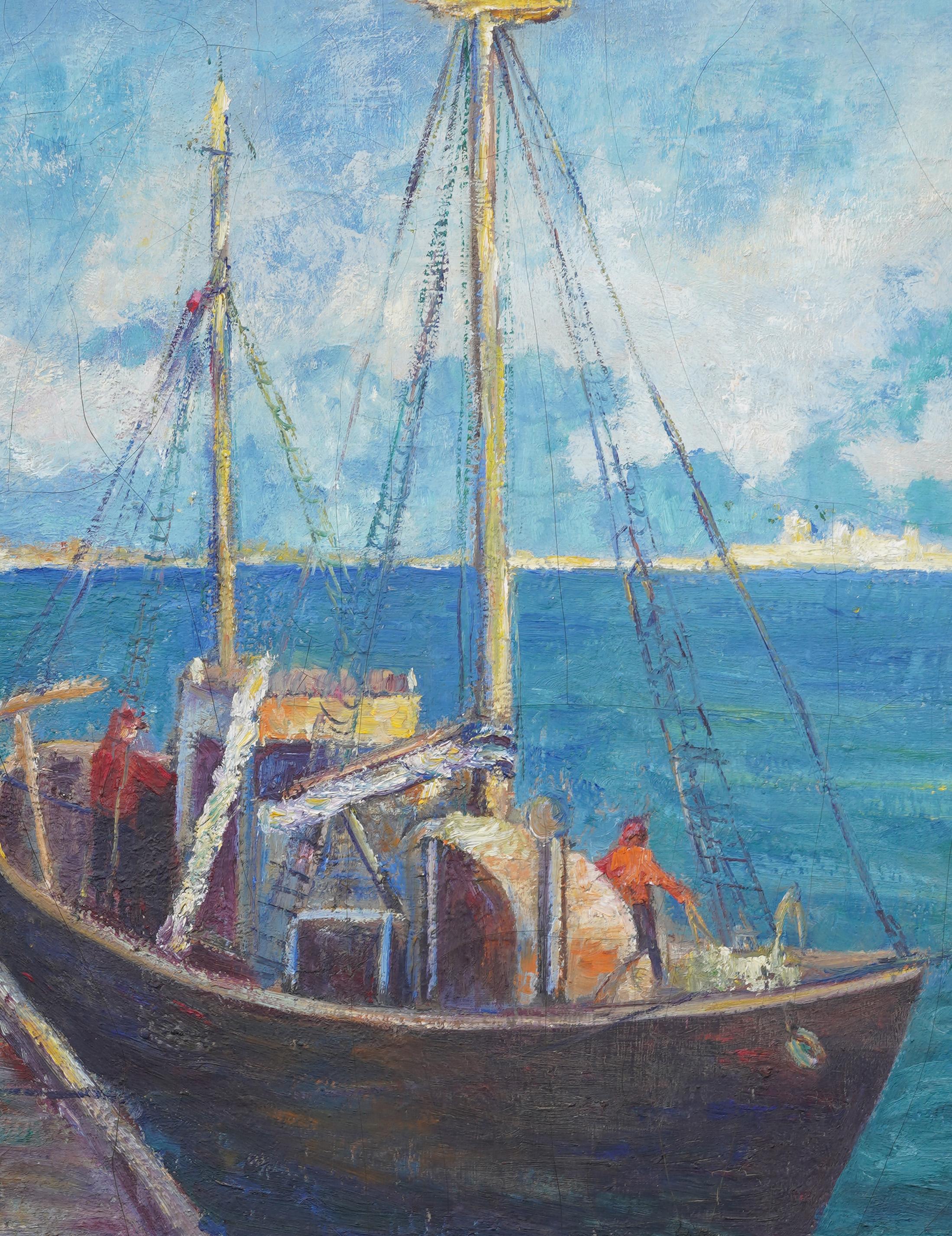 Grande dipinto a olio di paesaggio marino impressionista ben realizzato.  Incorniciato.  Olio su tela.  Firmato.  Dimensioni dell'immagine, 32H per 26L.