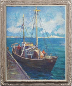 Large Impressionist European Framed Summer Sailboat Seascape Signed Oil Painting