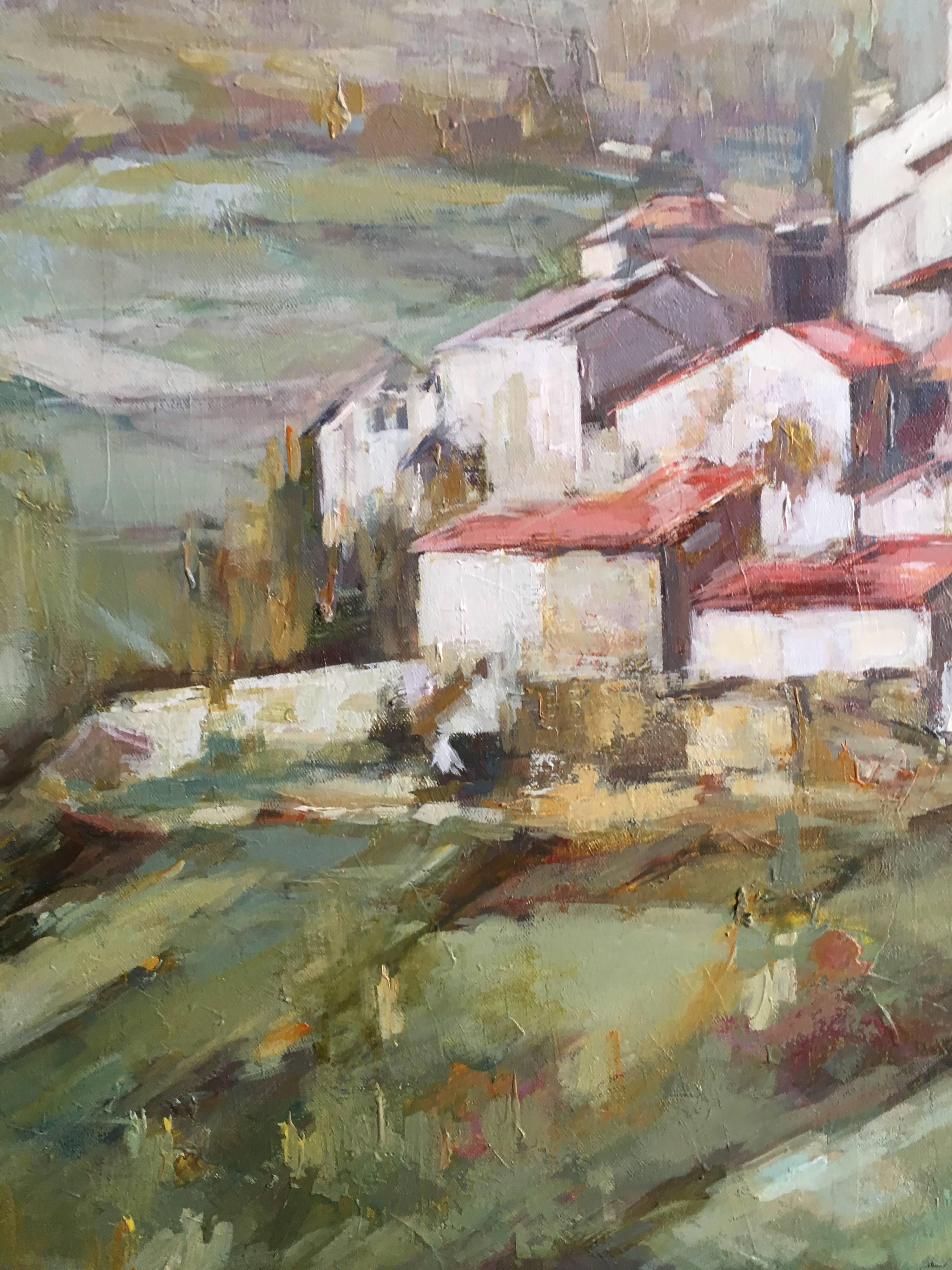 Large Impressionist Provencal Hilltop Town, Oil Painting, Signed 3