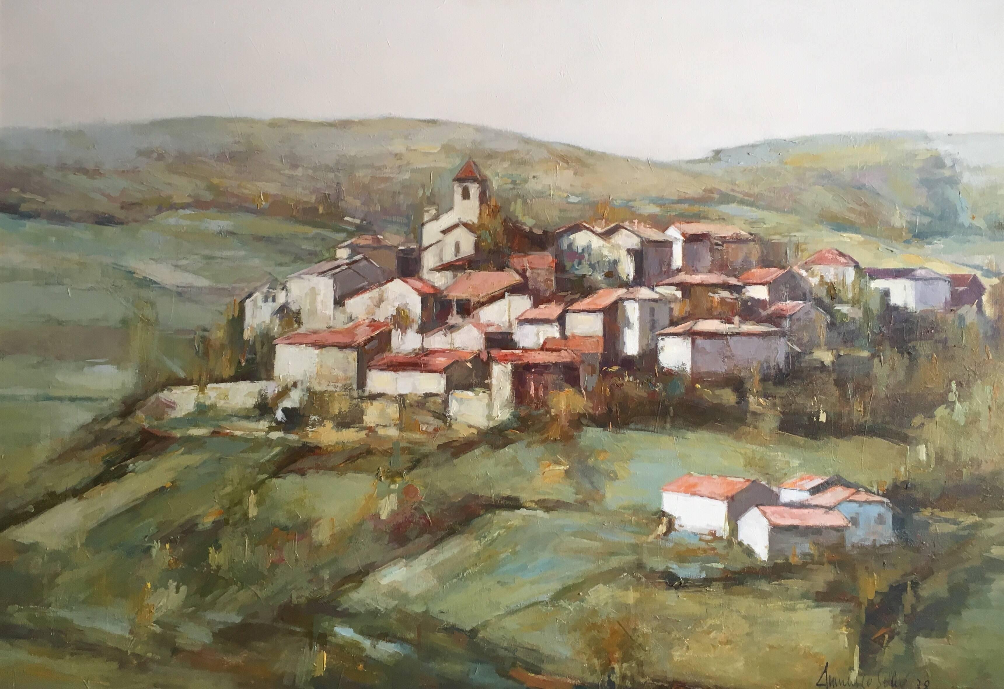 Unknown Still-Life Painting - Large Impressionist Provencal Hilltop Town, Oil Painting, Signed