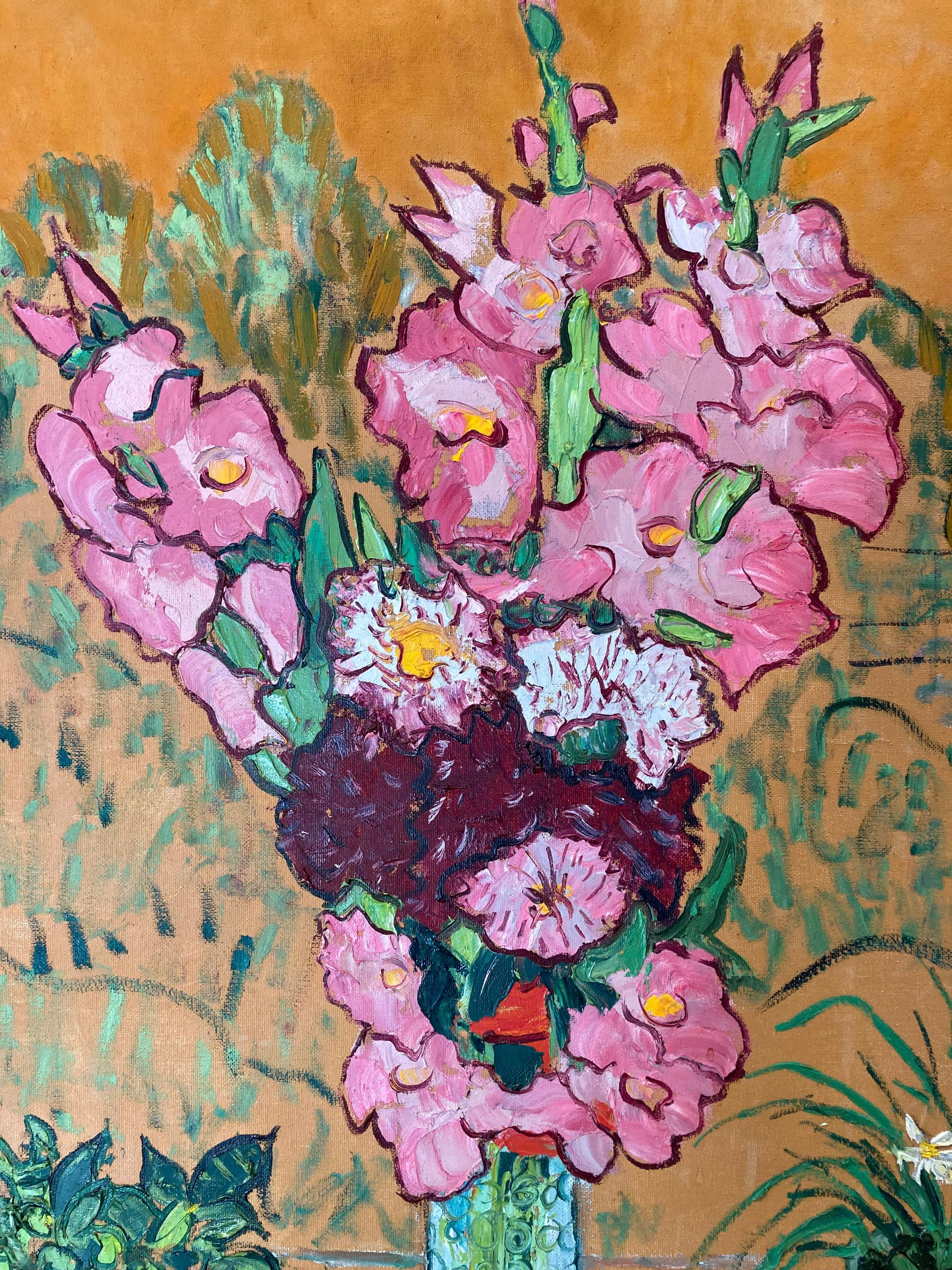 Gran bodegón impresionista con flores, Ucrania, al estilo de Van Gogh - Painting de Unknown