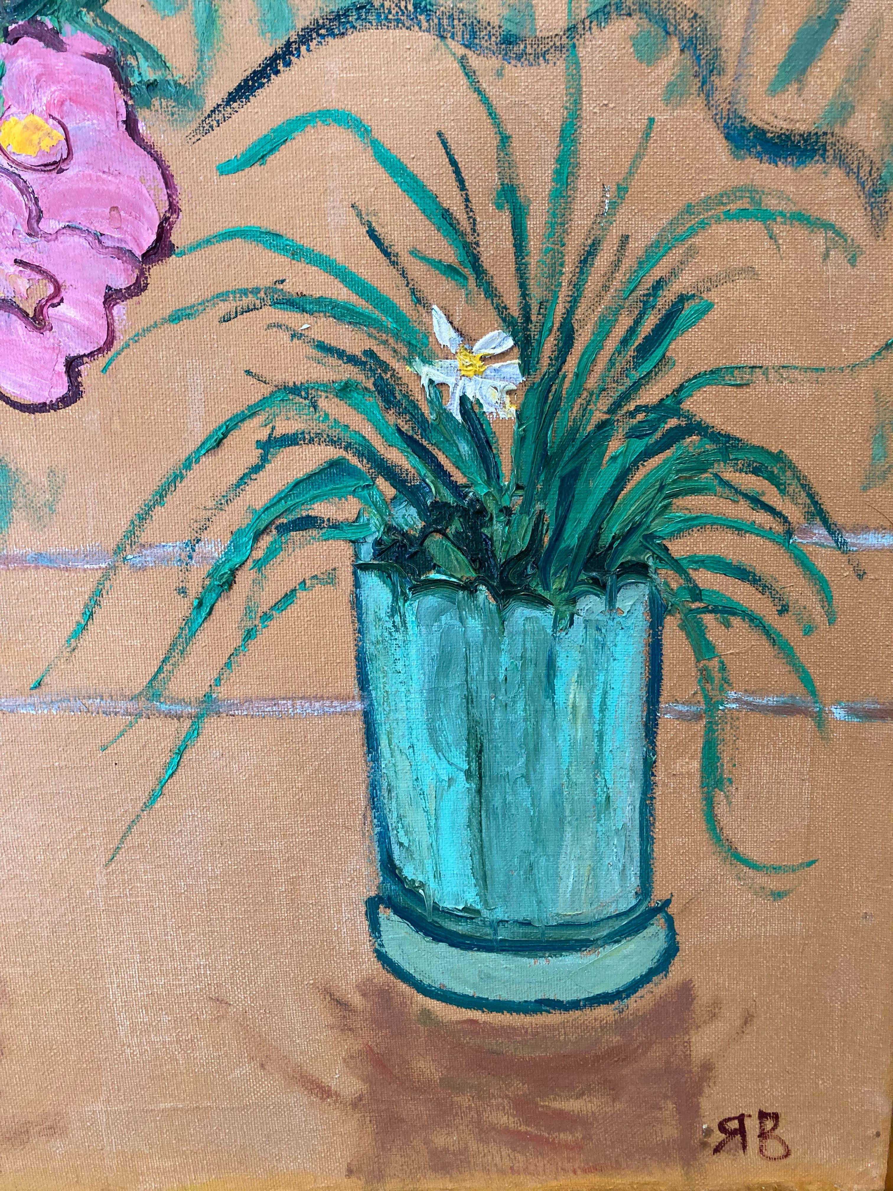 Gran bodegón impresionista con flores, Ucrania, al estilo de Van Gogh - Still-Life Painting Marrón de Unknown