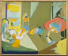 Großes beeindruckendes amerikanisches abstraktes expressionistisches modernes Interieur Ölgemälde