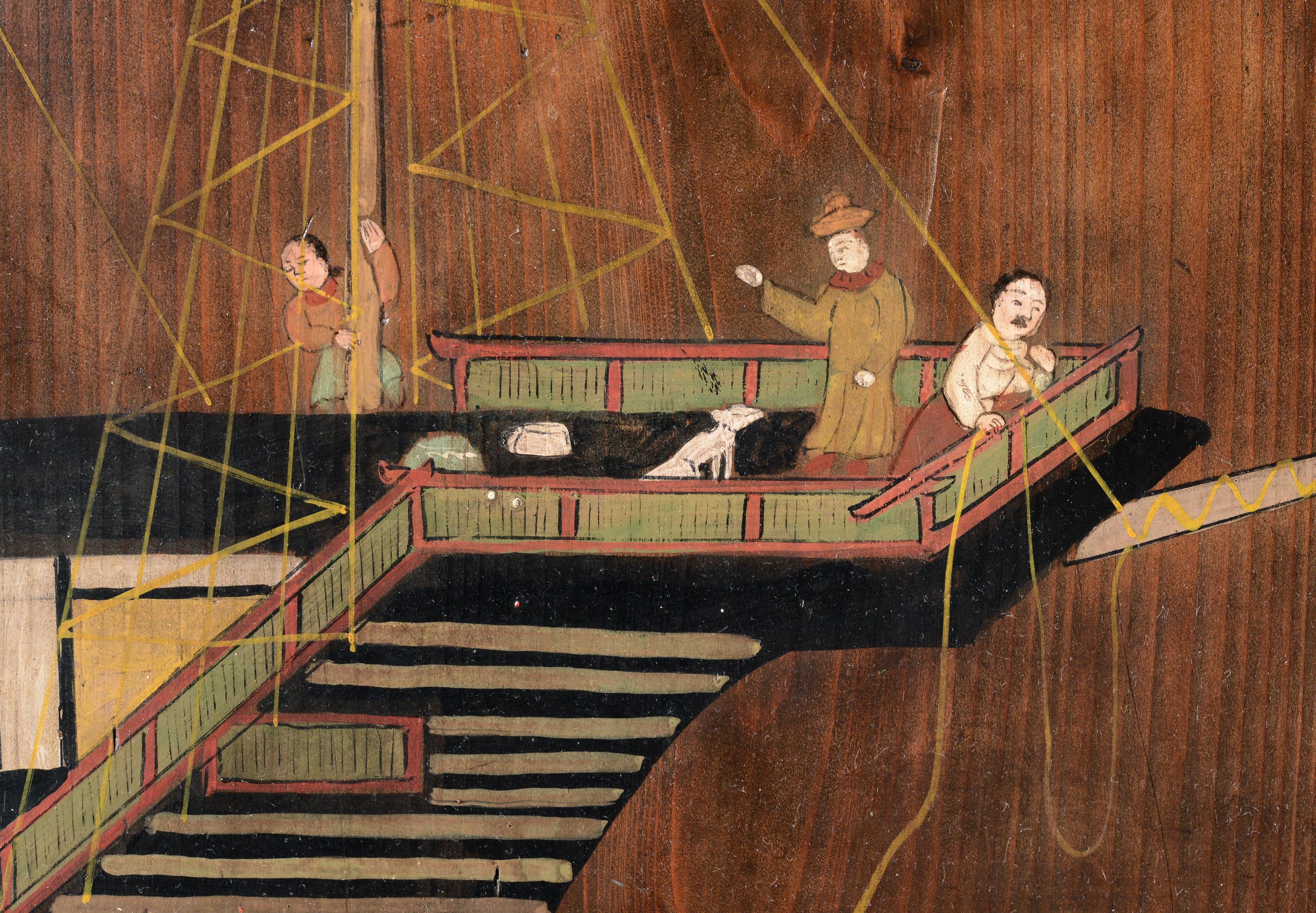 Großes japanisches Holzbrett Ema Namban aus der Edo-Periode eines portugiesischen Schiffes (Braun), Figurative Painting, von Unknown